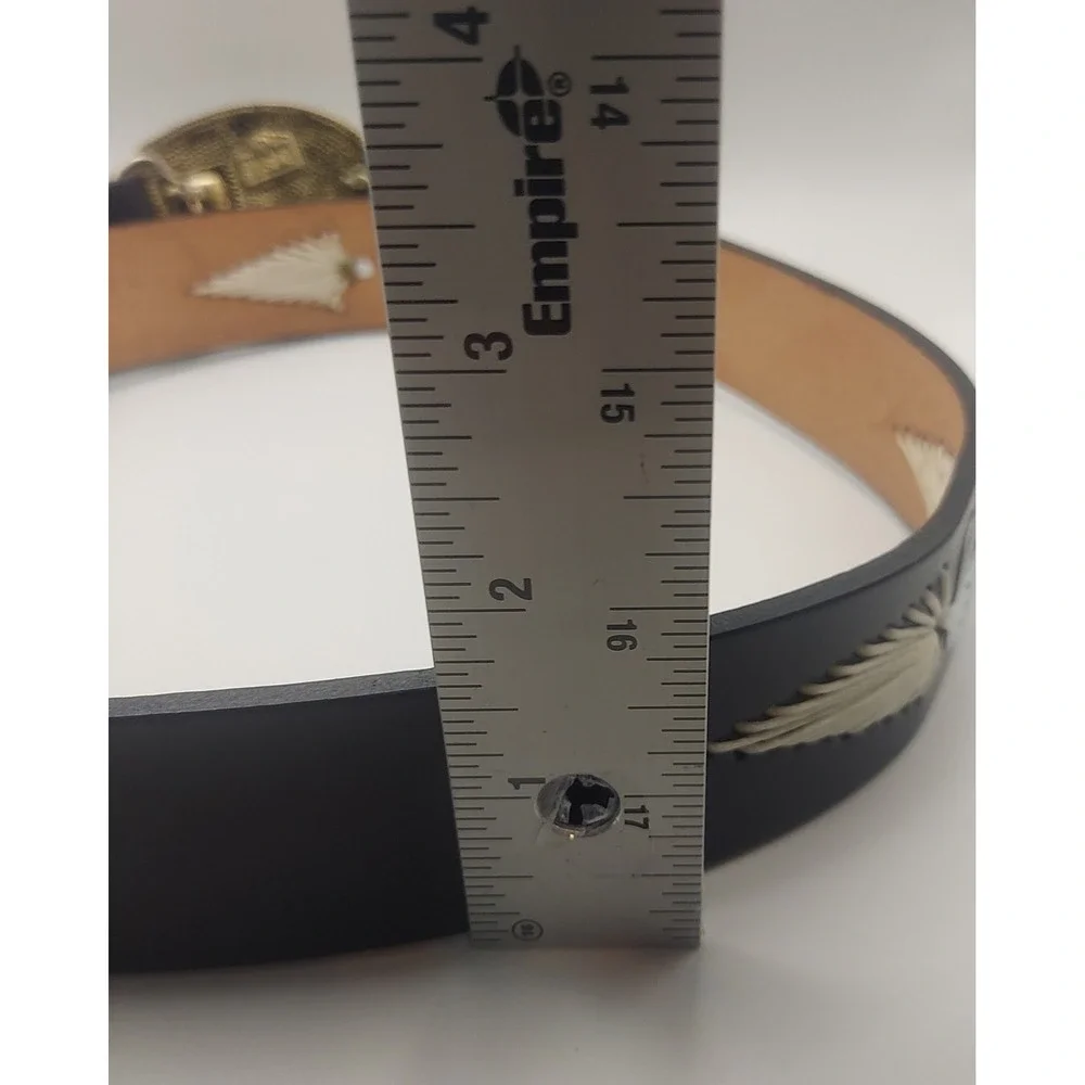 Goldwing Eagle Western Belt Black Leather Silver Gold‎ Tone Mens Size 38